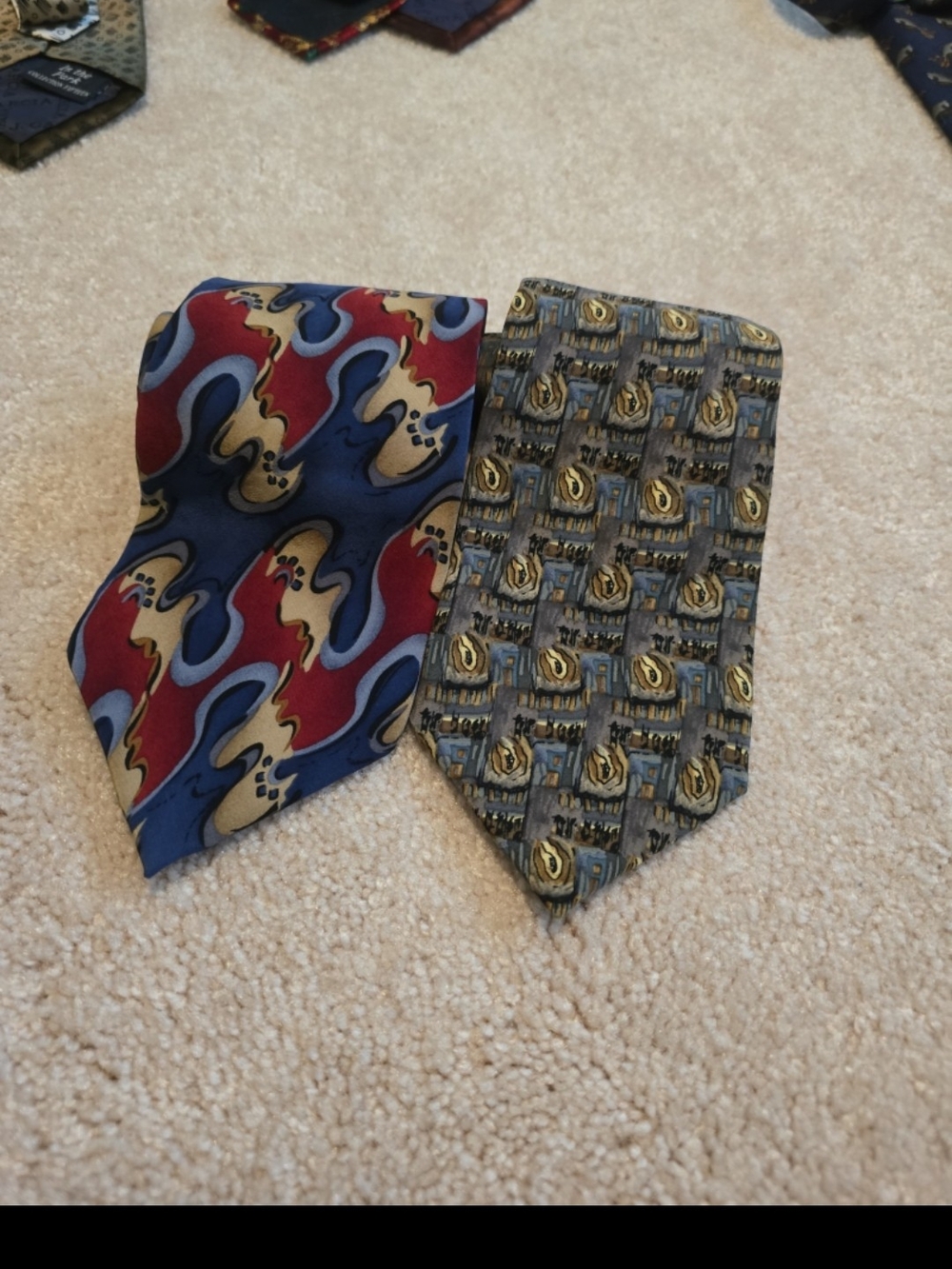 J. Garcia Multicolor Silk Tie Duo Featuring Blue, Red & Gold Accents - Picture 5 of 6